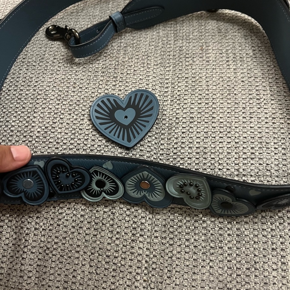 Coach Blue Heart-Embellished Leather Strap